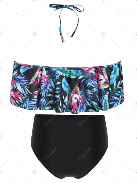 Halter Palm Print High Waist Bikini Set