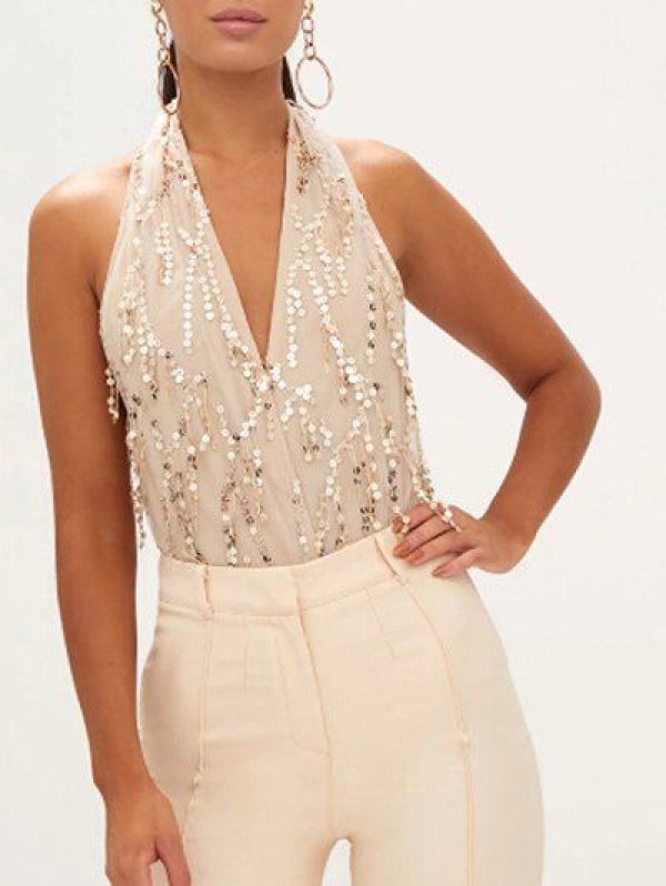 Halter Sequin Insert Bodysuit