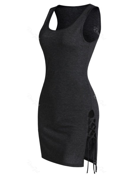 Heathered Lace-up Side Slit Sheath Tank Dress