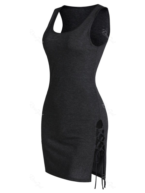Heathered Lace-up Side Slit Sheath Tank Dress