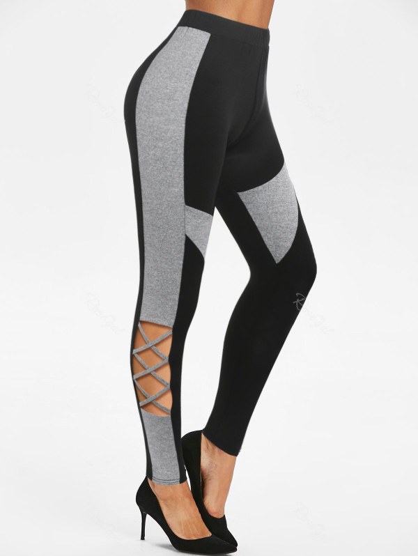 High Waisted Cut Out Criss-cross Contrast Pants