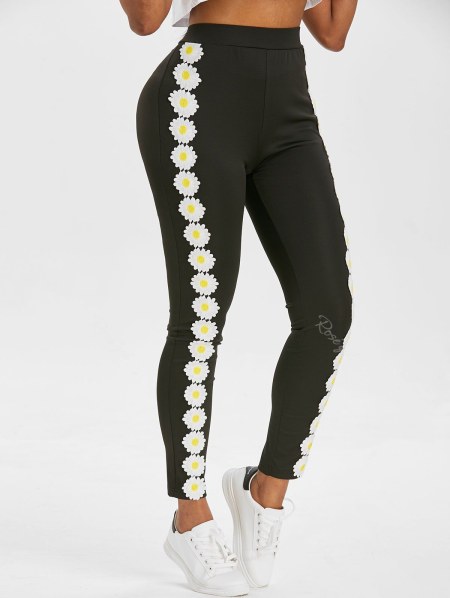 High Waisted Daisy Lace Panel Skinny Pants