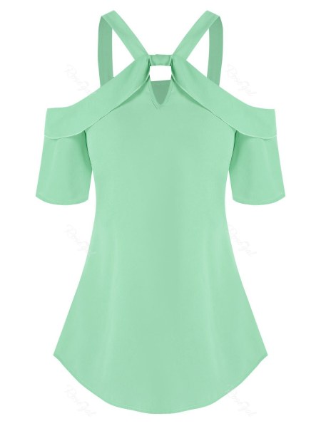 Keyhole Cold Shoulder Chiffon Blouse