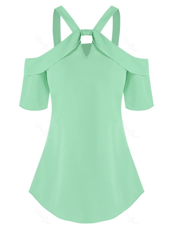 Keyhole Cold Shoulder Chiffon Blouse