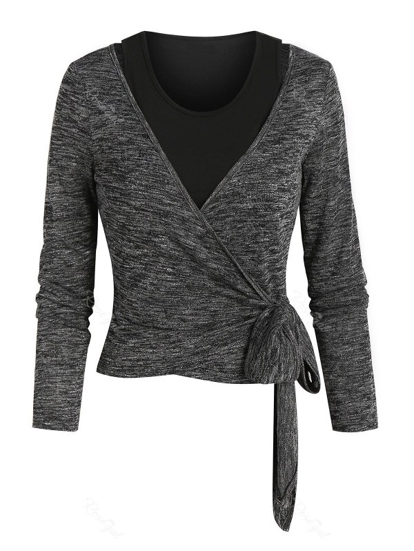 Knotted Heathered Wrap T-shirt And Cropped Tank Top