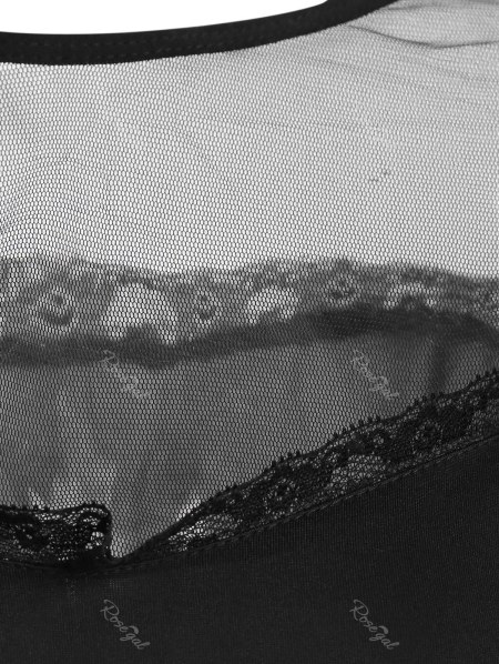 Lace And Mesh Cold Shoulder Asymmetrical Hem Pajama Top Set