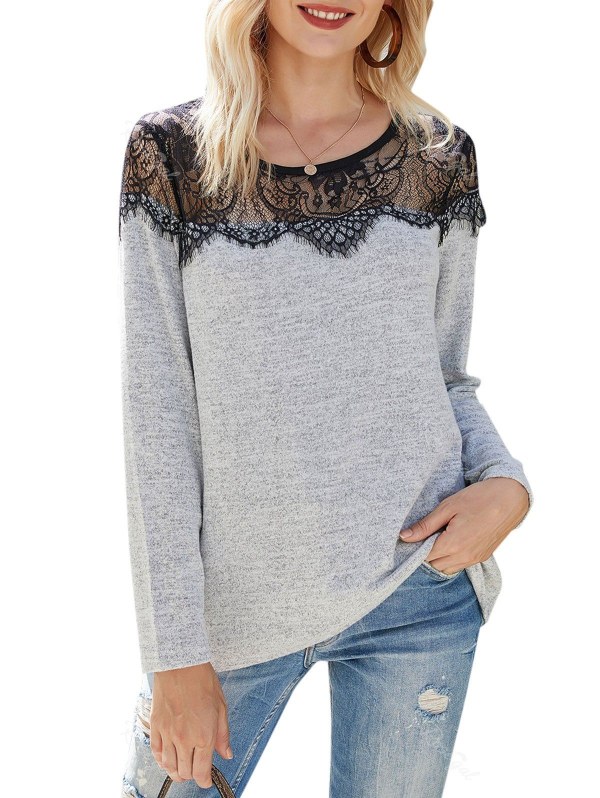 Lace Insert Heathered Knitwear