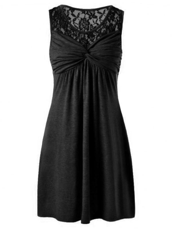 Lace Panel Twist Front Sleeveless Dress