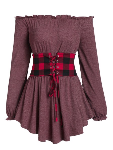 Lace Up Off The Shoulder Marled T Shirt