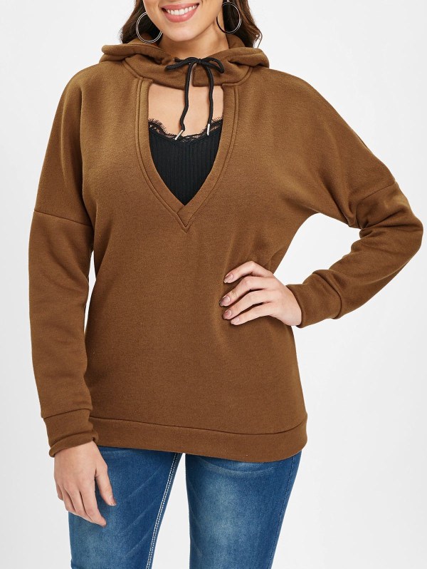 Low V Neck Cut Out Hoodie