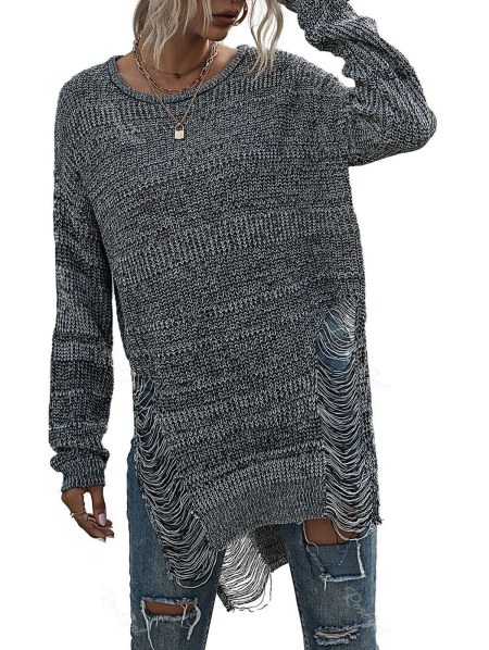 Marled Ripped Destroyed Slit Sweater