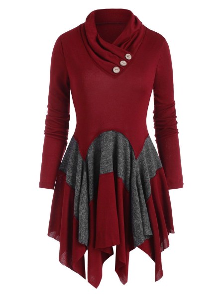 Mock Button Two Tone Handkerchief Knitwear