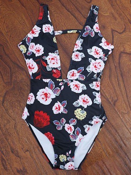 One-piece Plunging High Cut Floral Swimwear