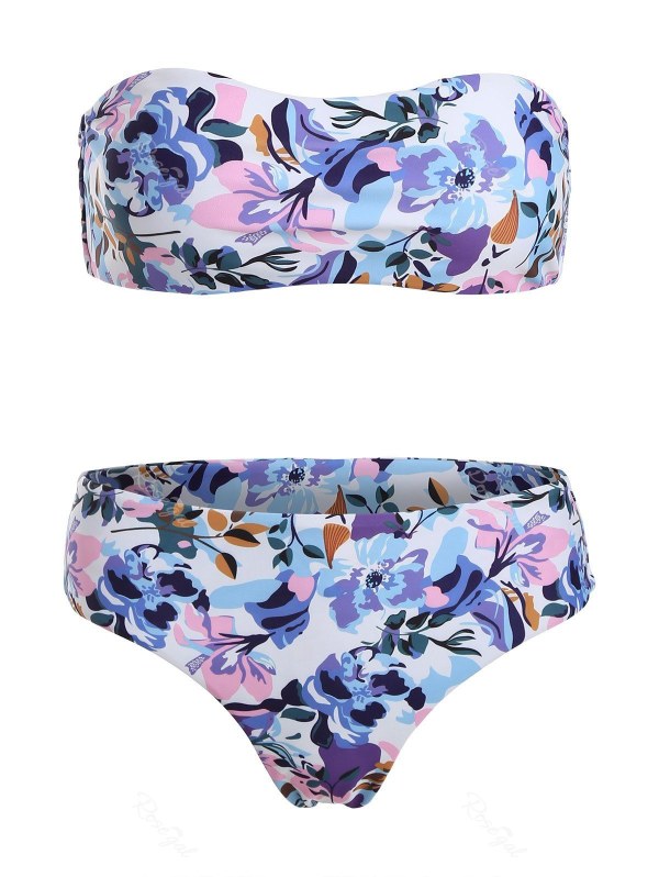 Padded Flower Print Bandeau Bikini Set