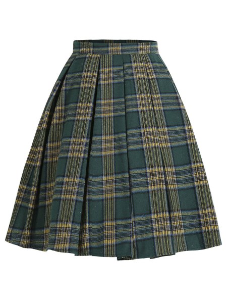 Plaid A Line Knee Length Skirt