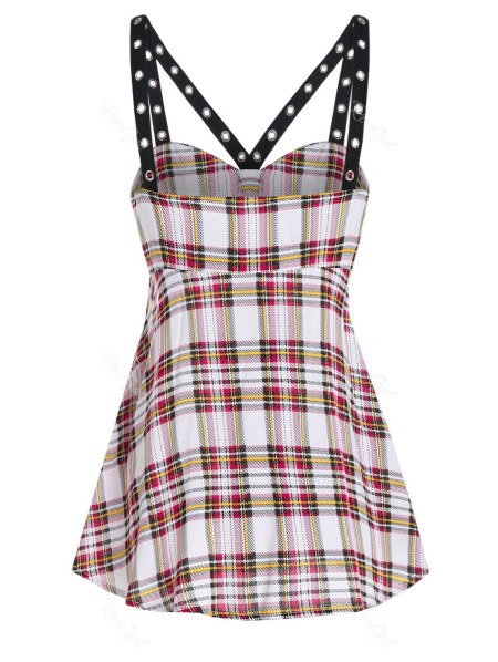 Plaid Print Grommet Flare Tank Top