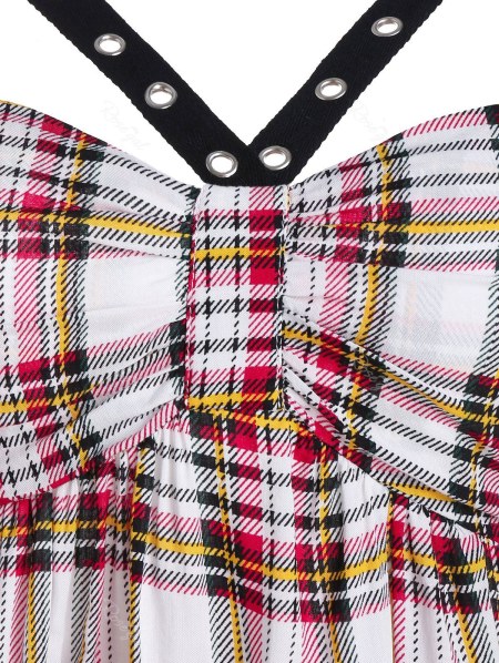 Plaid Print Grommet Flare Tank Top