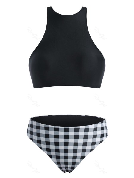 Plaid Print Mid Rise Padded Bikini Set