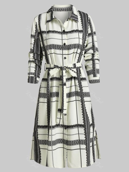 Plaid Print Side Slit Shirt Dress