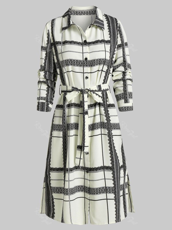 Plaid Print Side Slit Shirt Dress
