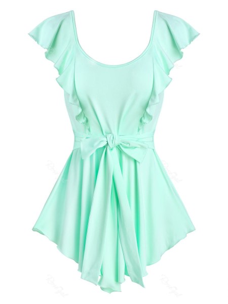 Pointed Hem Ruffle Detail Knotted Tank Top