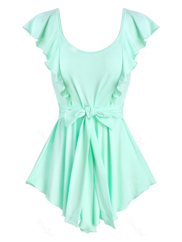 Pointed Hem Ruffle Detail Knotted Tank Top