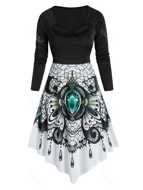 Printed High Waist Asymmetrical Dress