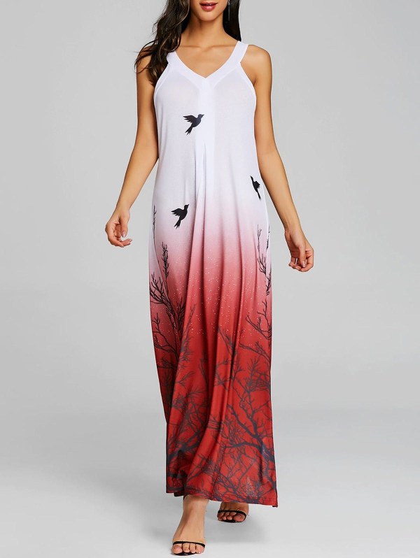 Printed Ombre Color Maxi Swing Dress