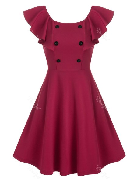 Pure Color Mock Button Butterfly Sleeve Mini Dress