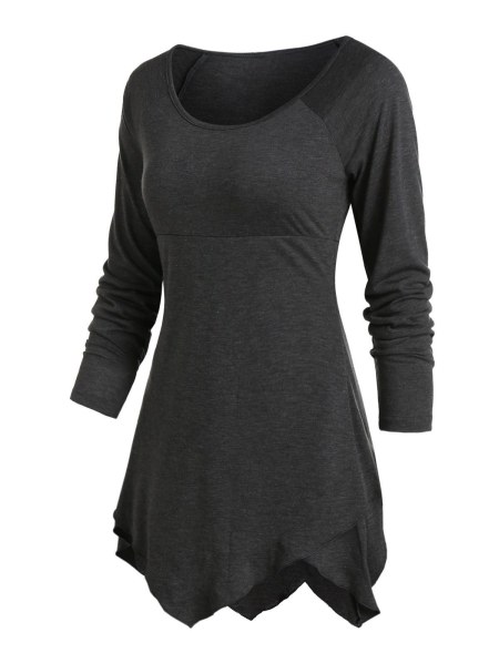 Pure Color Ralgan Sleeve Asymmetrical T Shirt