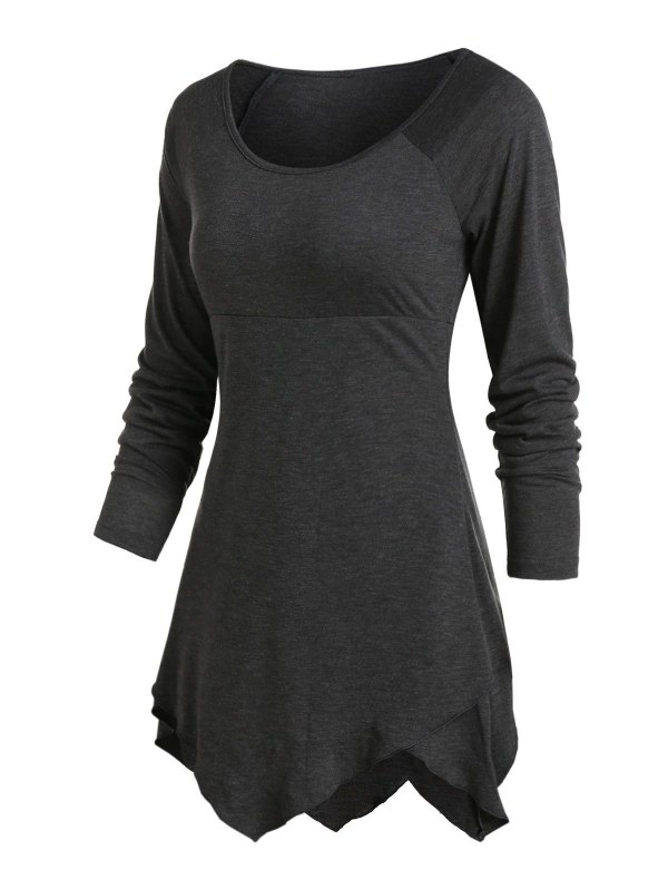 Pure Color Ralgan Sleeve Asymmetrical T Shirt