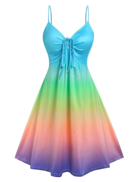 Rainbow Color Gradient Slip Dress