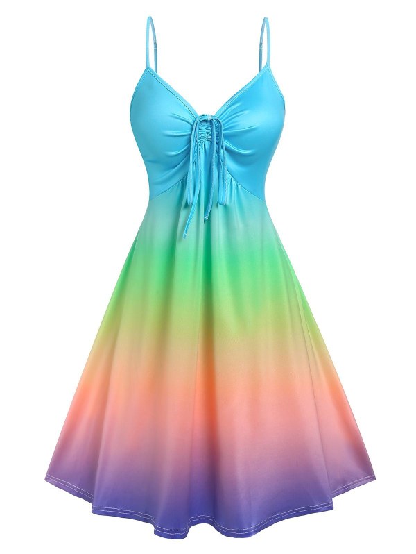 Rainbow Color Gradient Slip Dress