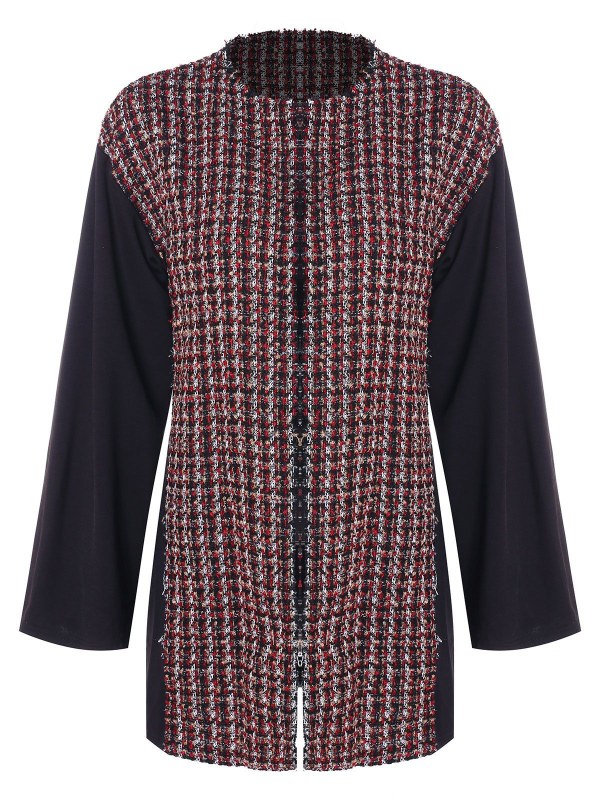 Round Collar Woven Panel Coat