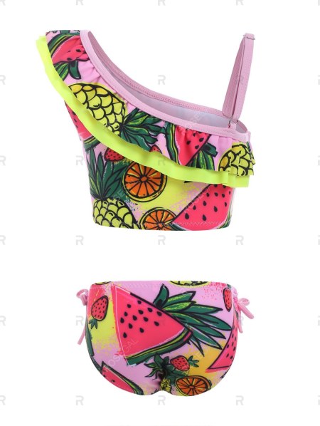 Ruffle Fruit Print Tie Side Girls Bikini Swimwear