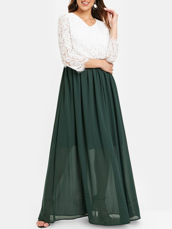 Scalloped Lace Bodice Two Tone Maxi Dress