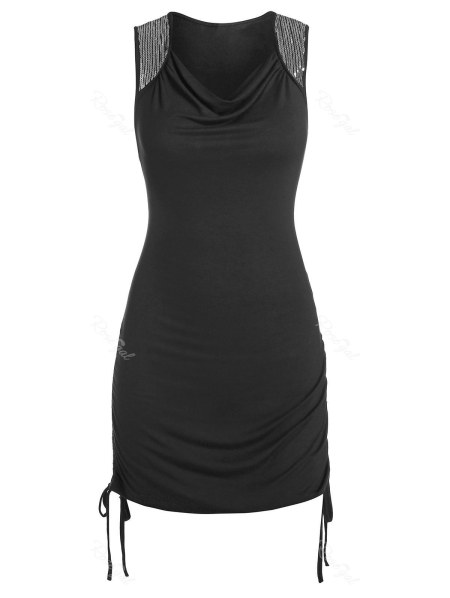 Sequin Panel Cinched Sleeveless Sheath Dress