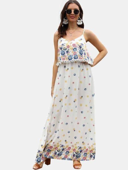 Spaghetti Strap Floral Print Maxi Popover Dress