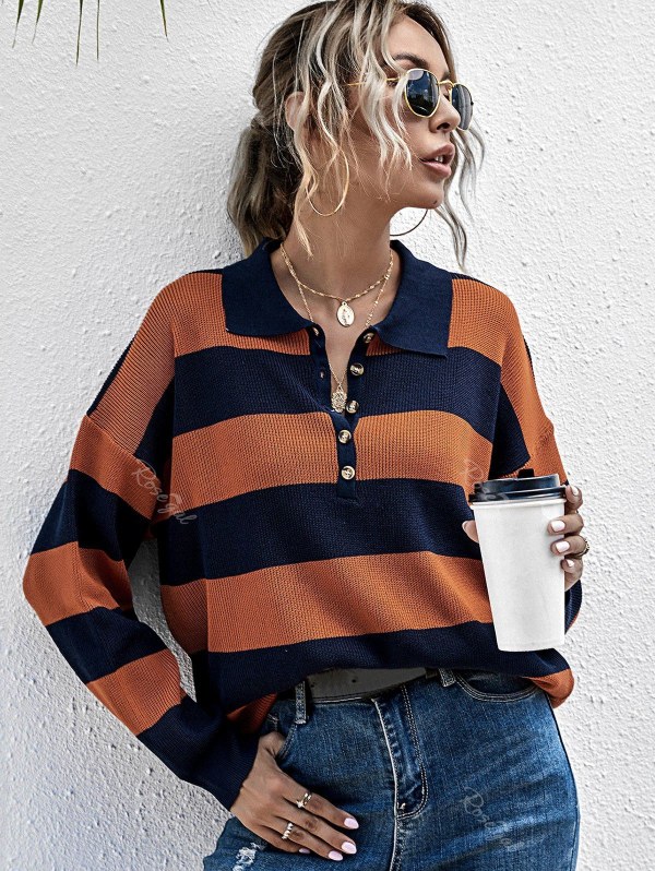 Striped Half Button Sweater