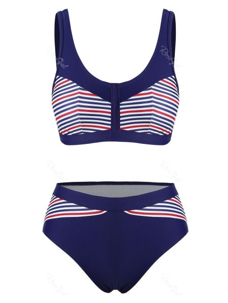 Striped Padded High Cut Bikini Swimsuit