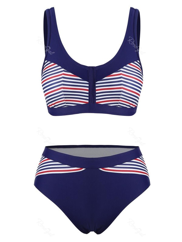 Striped Padded High Cut Bikini Swimsuit