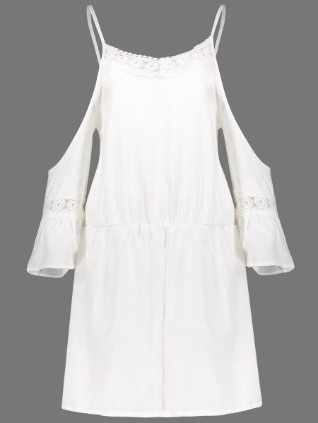 Stylish Spaghetti Strap 3/4 Sleeve Solid Color Spliced Women's Romper