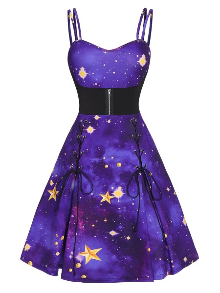 Sweetheart Collar Strap Fit And Flare Dress