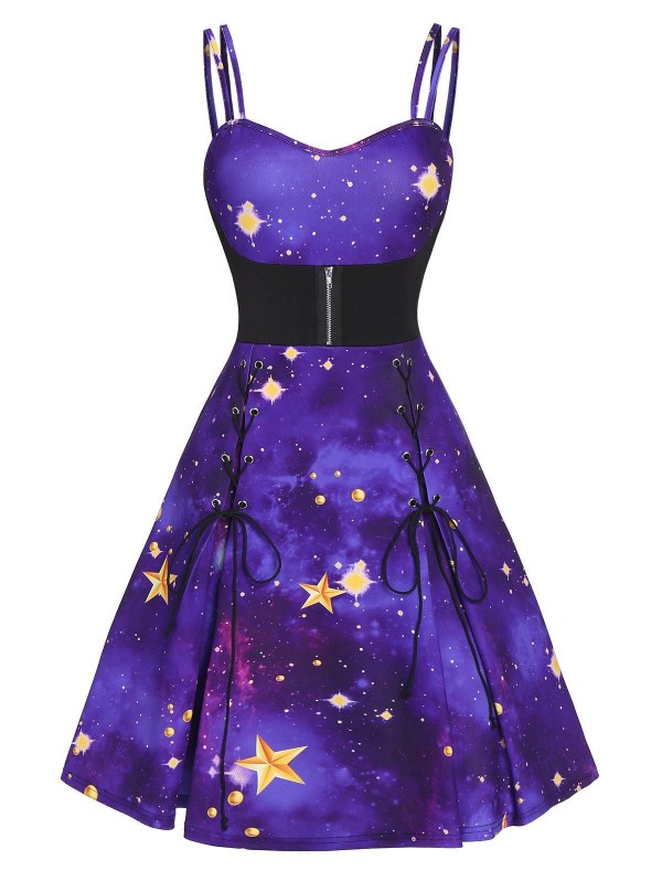 Sweetheart Collar Strap Fit And Flare Dress