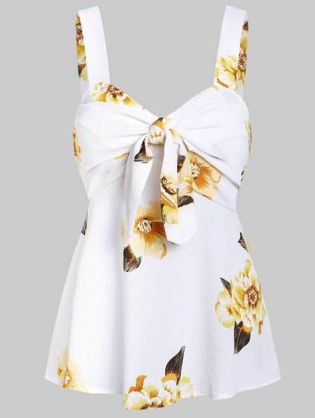 Sweetheart Neck Printed Twist Tank Top