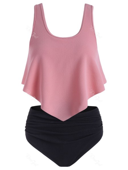 Textured Flounce Ruched Tankini Swimsuit