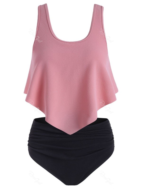 Textured Flounce Ruched Tankini Swimsuit