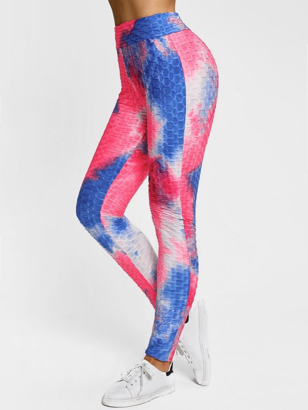 Tie Dye Print Skinny Butt Lifter Textured Leggings