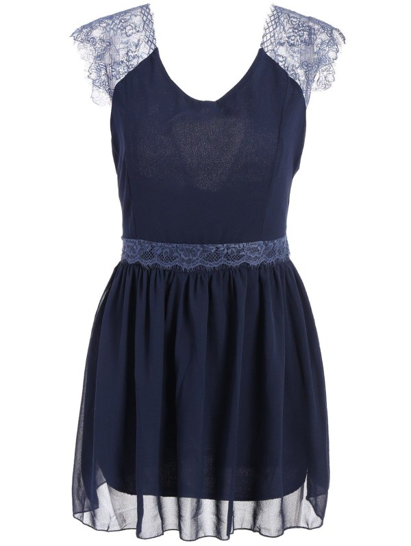 Trendy Style Sleeveless Lace Splicing Solid Color Backless Women's Dress