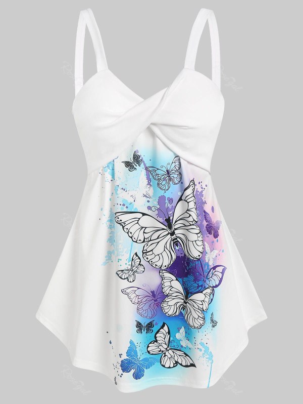 Twist Front Butterfly Print Tank Top